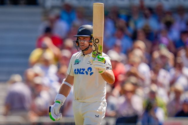 New Zealand captain Tom Latham raises his bat as he reaches his fifty during the 3rd Rothesay Test Match Day 1 match England vs New Zealand at Trent Bridge, Nottingham, United Kingdom on 25 June 2026

(Photo by Maynard Manyowa/News Images)