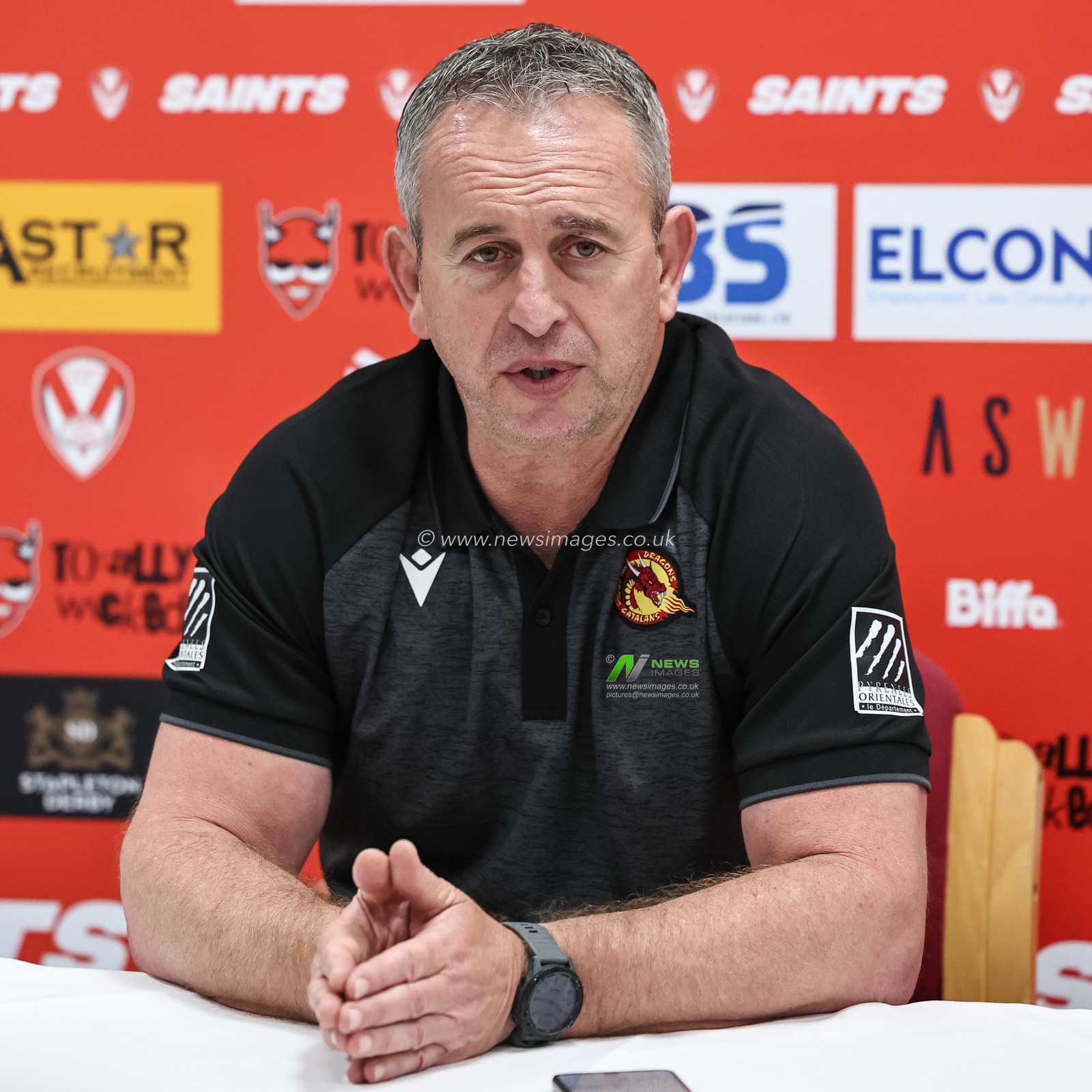 Steve McNamara Head Coach of Catalan Dragons speaks in the post match press conference during the Betfred Super League Round 11 match St Helens vs Catalans Dragons at Totally Wicked Stadium, St Helens, United Kingdom, 15th May 2025

(Photo by Mark Cosgrove/News Images)