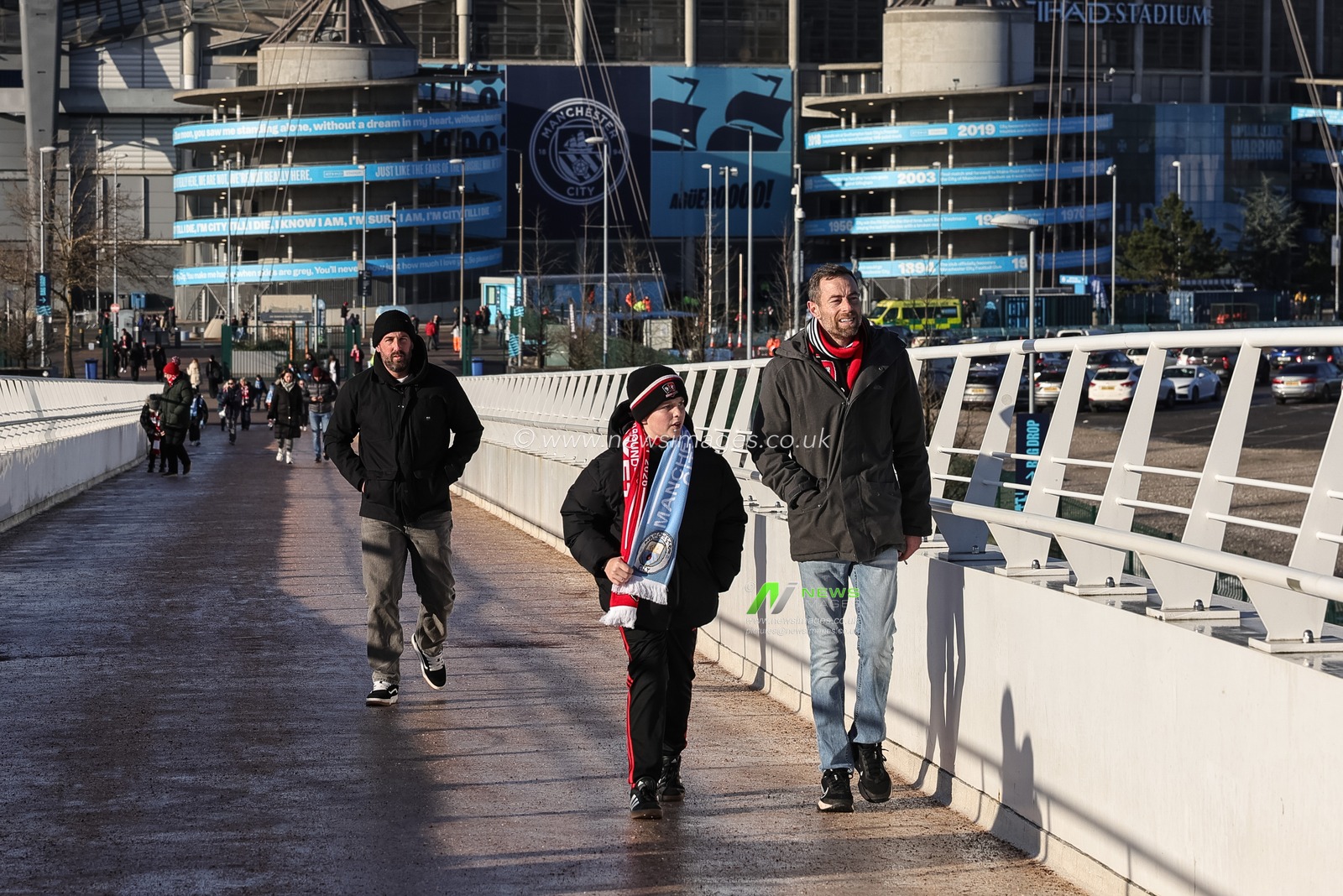 Exeter City fans arrive at the Etihad Stadium during the Emirates FA Cup Third Round match Manchester City vs Exeter City at Etihad Stadium, Manchester, United Kingdom, 10th January 2026

(Photo by Mark Cosgrove/News Images)