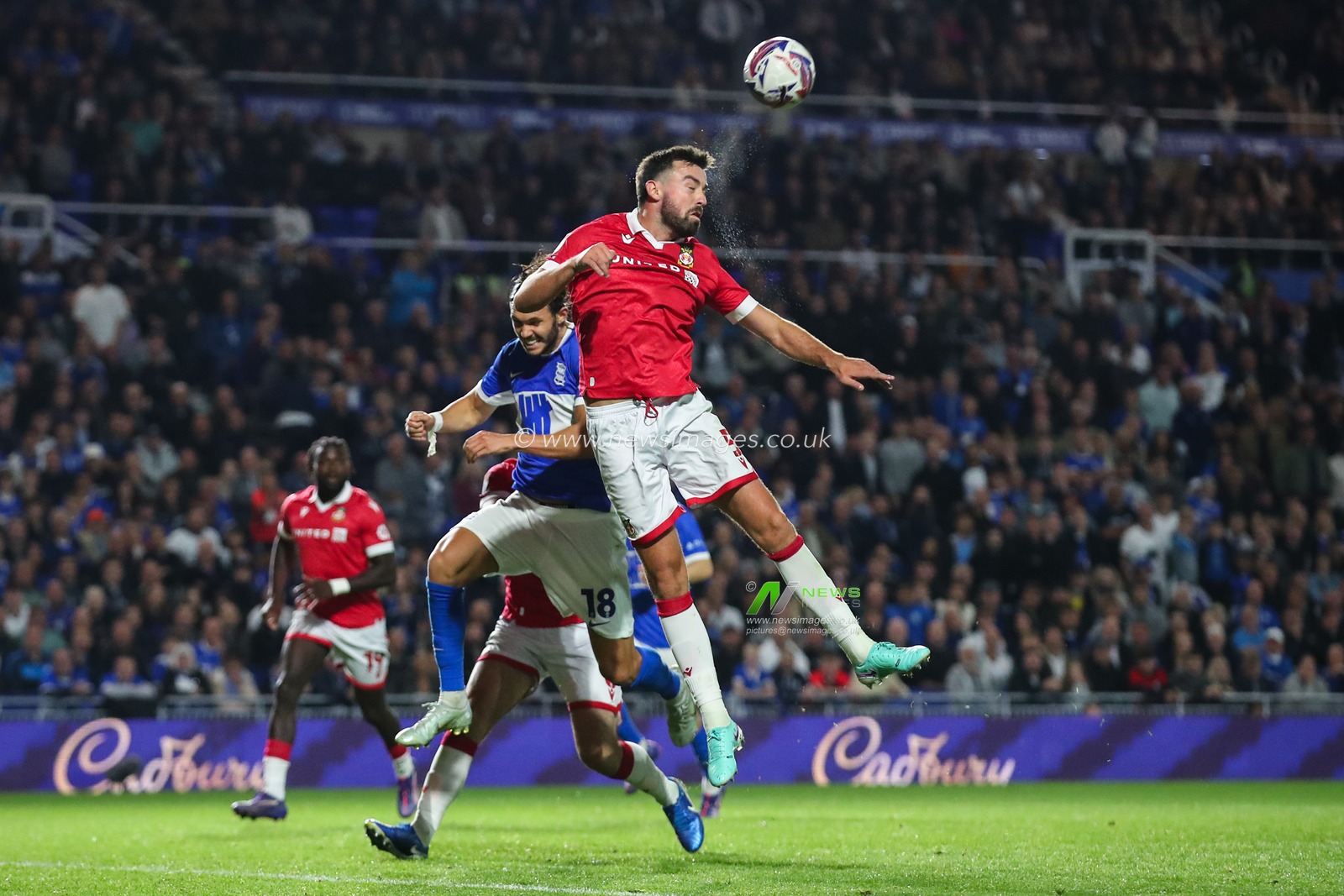 Eoghan O'Connell of Wrexham heads the ball clear during the Sky Bet League 1 match Birmingham City vs Wrexham at St. Andrew's @ Knighthead Park, Birmingham, United Kingdom, 16th September 2024

(Photo by Gareth Evans/News Images)