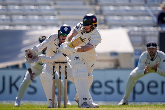 Miles Hammond plays a shot during the County Championship Division Two Derbyshire vs Gloucestershire at The Central Co-Op County Ground, Derby, United Kingdom on 24 April 2026

(Photo by Maynard Manyowa/News Images)