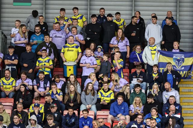 Warrington fans during the Betfred Super League Round 20 Leigh Leopards vs Warrington Wolves at Leigh Sports Village, Leigh, United Kingdom, 1st August 2025

(Photo by Mark Cosgrove/News Images)