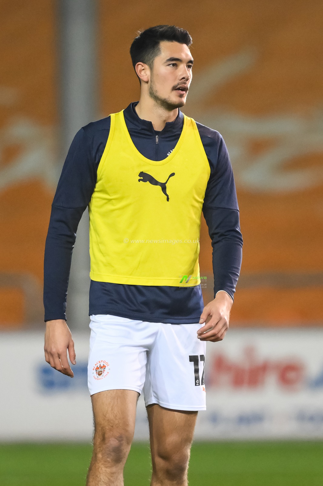 Elkan Baggott of Blackpool during the pre-game warmup  ahead of the Bristol Street Motors Trophy match Blackpool vs Liverpool U21 at Bloomfield Road, Blackpool, United Kingdom, 6th November 2024

(Photo by Craig Thomas/News Images)