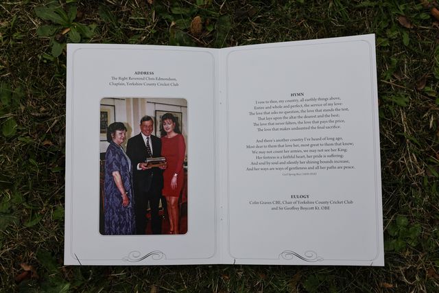 Pages form Harold Dennis “Dickie” Bird OBE order of service booklet during the Funeral of Harold Dennis “Dickie” Bird OBE at St Mary's Church, Barnsley, United Kingdom, 19th October 2025

(Photo by Mark Cosgrove/News Images)