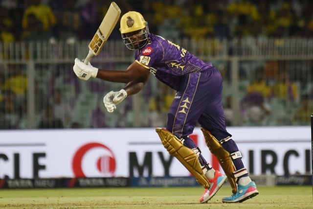 Kolkata Knight Riders' Andre Russell bats during the 2025 IPL match between Kolkata Knight Riders and Chennai Super Kings at Eden Gardens on May 07, 2025, in Kolkata, India. Photo by Debajyoti Chakraborty.(Photo: Debajyoti Chakraborty/News Images)
