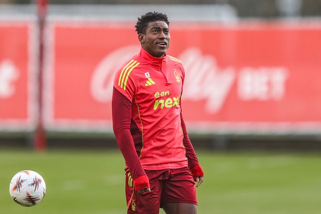 Taiwo Awoniyi of Nottingham Forest during the Nottingham Forest open training session ahead of their UEFA Europa League last 16 match against FC Midtjylland at The Nigel Doughty Academy, Nottingham, United Kingdom on 11 March 2026

(Photo by Alfie Cosgrove/News Images)