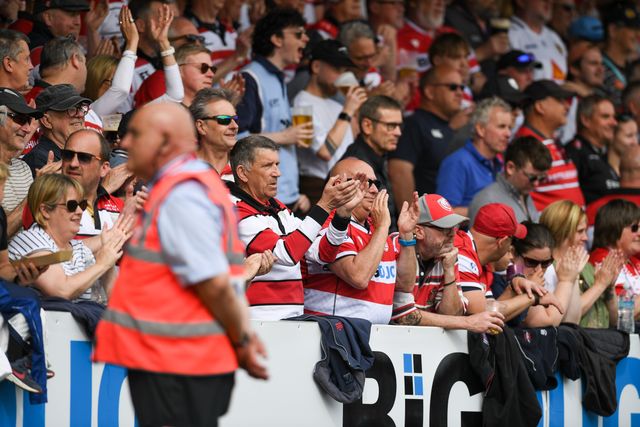 Gloucester fans during the Gallagher Premiership match Gloucester vs Exeter at Kingsholm Stadium, Gloucester, United Kingdom on 26 April 2026

(Photo by Alex Williamson/News Images)