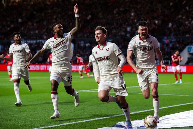 Harrison Burrows of Sheffield United celebrates his goal to make it 0-1 during the Sky Bet Championship Playoff Semi-final match Bristol City vs Sheffield United at Ashton Gate, Bristol, United Kingdom, 8th May 2025

(Photo by Gareth Evans/News Images)