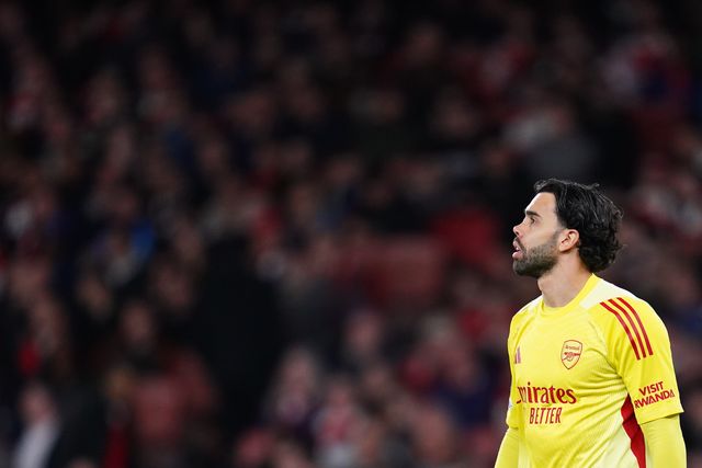 Arsenal goalkeeper David Raya during the UEFA Champions League Quarter Finals match Arsenal vs Sporting CP at Arsenal stadium, London, United Kingdom on 15 April 2026

(Photo by Harvey Murphy/News Images)