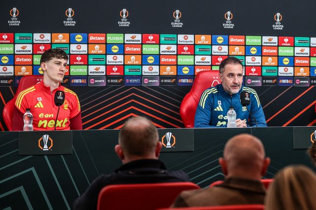 Ryan Yates of Nottingham Forest and Vitor Pereira manager of Nottingham Forest speak to the press during the Nottingham Forest pre-match press conference ahead of their UEFA Europa League last 16 match against FC Midtjylland at The Nigel Doughty Academy, Nottingham, United Kingdom on 11 March 2026

(Photo by Alfie Cosgrove/News Images)