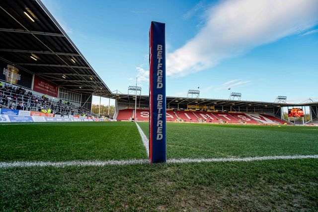 A general view of the pitch, goal and stands during the Betfred Challenge Cup Quarter Final match St Helens vs Catalans Dragons at The BrewDog Stadium, St Helens, United Kingdom on 10 April 2026

(Photo by Maynard Manyowa/News Images)