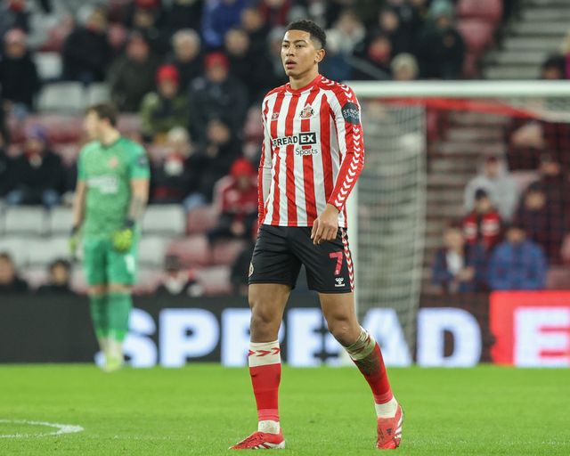Jobe Bellingham of Sunderland during the Sky Bet Championship match Sunderland vs Luton Town at Stadium Of Light, Sunderland, United Kingdom, 12th February 2025

(Photo by Alfie Cosgrove/News Images)