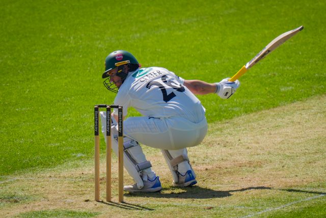 Ben Slater ducks under a bouncer during Leicestershire County Cricket Club vs Nottinghamshire County Cricket Club in Country Cricket Division One Day 1 at Grace Road, Leicester, United Kingdom on 01 May 2026

(Photo by Maynard Manyowa/News Images)