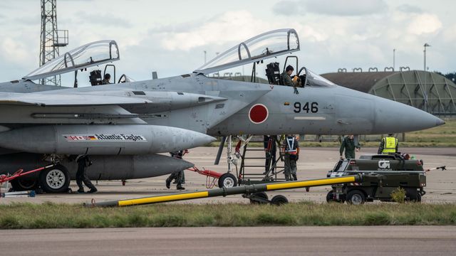 The Japan Air Self-Defense Force McDonnell Douglas F-15â€™s lands as JASDF successfully competes the first fighter aircraft deployment to Europe in its 71-year history, as they join the United Kingdomâ€™s Royal Air Force as they arrive at RAF Coningsby as part of the "Atlantic Eagles" mission. This landmark achievement strengthens defence cooperation between the United Kingdom and Japan whilst demonstrating the interconnected nature of global security at RAF Coningsby, Coningsby, United Kingdom, 22nd September 2025

(Photo by Kurt Fairhurst/News Images)