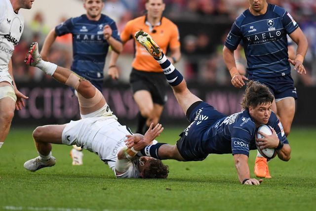 Benhard Janse van Rensburg of Bristol Bears tackled by Ciaran Donoghue of Bath Rugby during the Gallagher Premiership match Bristol Bears vs Bath at Ashton Gate, Bristol, United Kingdom on 29 May 2026

(Photo by Alex Williamson/News Images)