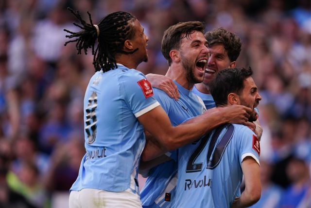 Nico Gonzalez of Manchester City celebrates his goal during the Emirates FA Cup Semi-Final match Manchester City vs Southampton at Wembley Stadium, London, United Kingdom on 25 April 2026

(Photo by Harvey Murphy/News Images)