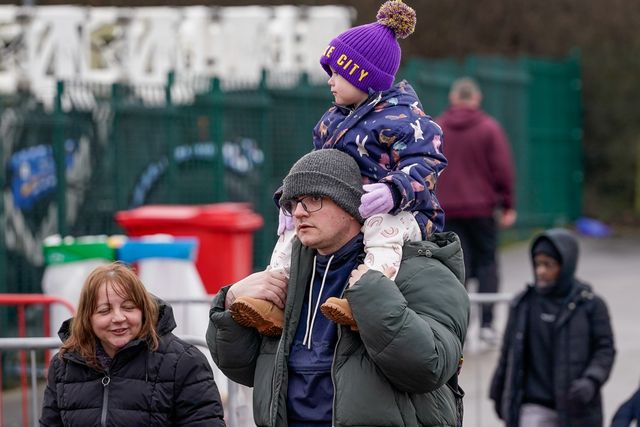 Stoke City fans walk to the stadium prior to kick off as the rain stops for a while during the Emirates FA Cup 4th Round  match Stoke City vs Fulham at Bet365 Stadium, Stoke On Trent, United Kingdom on 15 February 2026

(Photo by Maynard Manyowa/News Images)