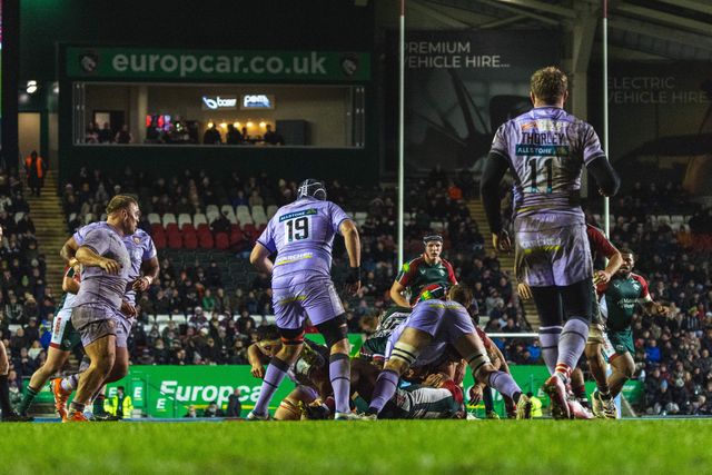 Ollie Thorley of Gloucester Rugby and Cam Jordan of Gloucester Rugby during the Gallagher Premiership match Leicester Tigers vs Gloucester Rugby at Mattioli Woods Welford Road Stadium, Leicester, United Kingdom, 19th December 2025

(Photo by Craig Evans/News Images)

*** GER AUT SUI OUT ***