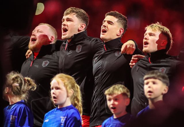 Welsh players sing the National Anthem during the Quilter Nations Series 2025 match Wales vs South Africa at Principality Stadium, Cardiff, United Kingdom, 29th November 2025

(Photo by Andrew Lewis/News Images)

*** GER AUT SUI OUT ***