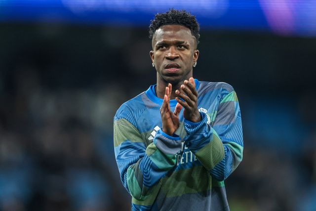 Vinicius Junior of Real Madrid in the pregame warmup session during the UEFA Champions League last 16 second leg match Manchester City vs Real Madrid at The City of Manchester Stadium, Manchester, United Kingdom on 17 March 2026

(Photo by Mark Cosgrove/News Images)