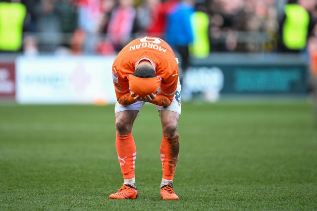 Albie Morgan of Blackpool is dejected at the final whistle of the Sky Bet League 1 match Blackpool vs Leyton Orient at Bloomfield Road, Blackpool, United Kingdom, 15th March 2025

(Photo by Craig Thomas/News Images)