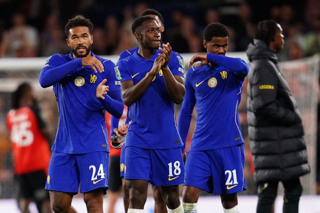 Chelsea players at full time during the Carabao Cup round 2 match Chelsea vs Luton Town at Stamford Bridge, London, United Kingdom on 27 August 2026

(Photo by Harvey Murphy/News Images)