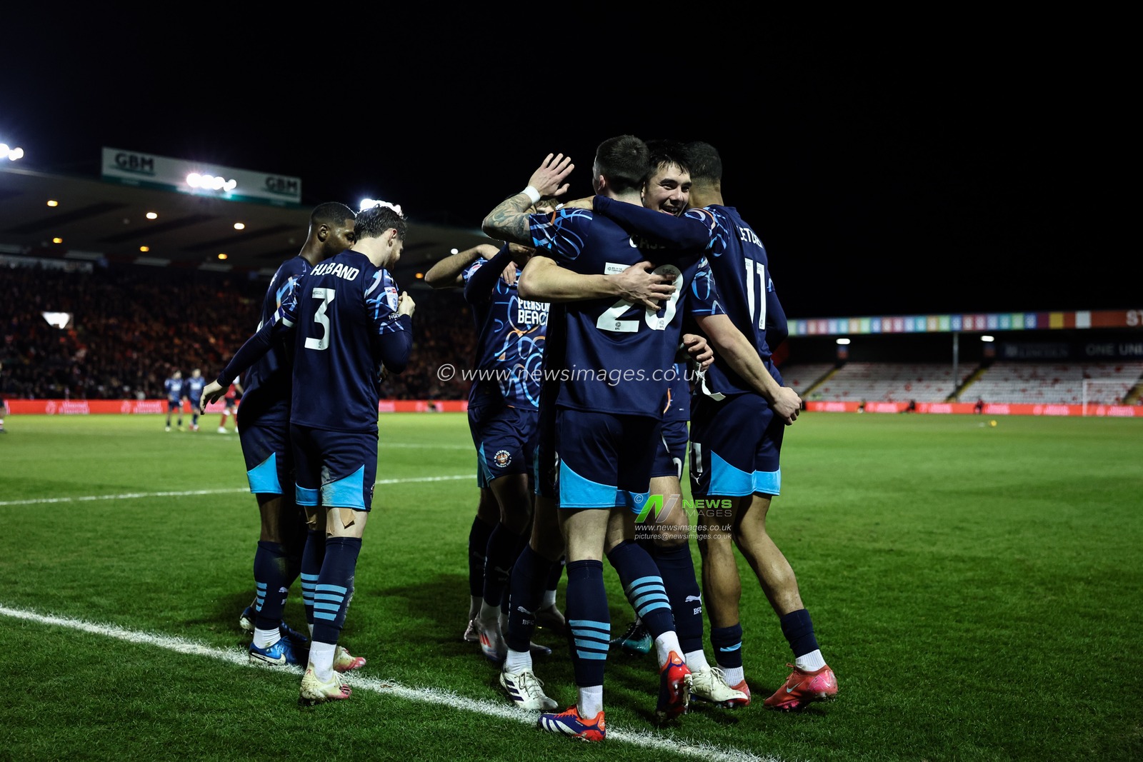 Oliver Casey of Blackpool celebrates his goal to make it 0-2 during the Sky Bet League 1 match Lincoln City vs Blackpool at Gelder Group Sincil Bank Stadium, Lincoln, United Kingdom, 28th January 2025

(Photo by Mark Cosgrove/News Images)