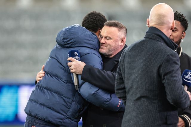 Wayne Rooney embraces Marcus Rashford of Barcelona ahead of the UEFA Champions League Last 16 match Newcastle Untied vs Barcelona at St. James's Park, Newcastle, United Kingdom on 10 March 2026

(Photo by Mark Cosgrove/News Images)