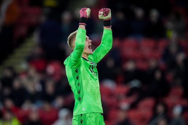 Blackburn Rovers goalkeeper Balazs Toth celebrates his goal to make it  Yuki Ohashi of Blackburn Rovers scoring to make it 0-3 during the Sky Bet Championship match Sheffield United vs Blackburn Rovers at Bramall Lane, Sheffield, United Kingdom on 22 April 2026

(Photo by Maynard Manyowa/News Images)