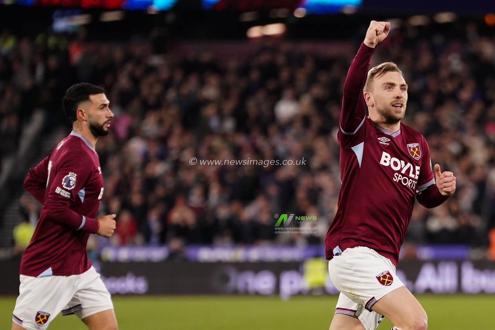 Jarrod Bowen of West Ham United celebrates 1-1 equaliser during the Premier League match West Ham United vs Manchester City at London Stadium, London, United Kingdom on 14 March 2026

(Photo by Harvey Murphy/News Images)