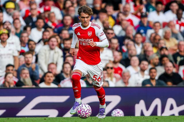 Max Robert Dowman of Arsenal runs with the ball during the Premier League match Arsenal vs Leeds United at Emirates Stadium, London, United Kingdom, 23rd August 2025

(Photo by Izzy Poles/News Images)