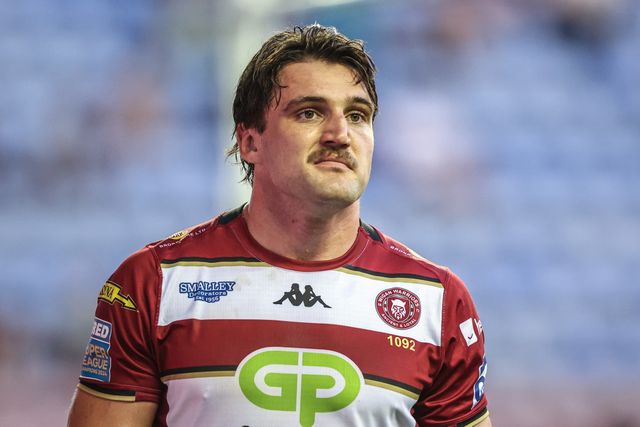 Liam Byrne of Wigan Warriors during the Betfred Super League round 18 match Wigan Warriors vs Huddersfield Giants at The Brick Community Stadium, Wigan, United Kingdom, 11th July 2025

(Photo by Alfie Cosgrove/News Images)