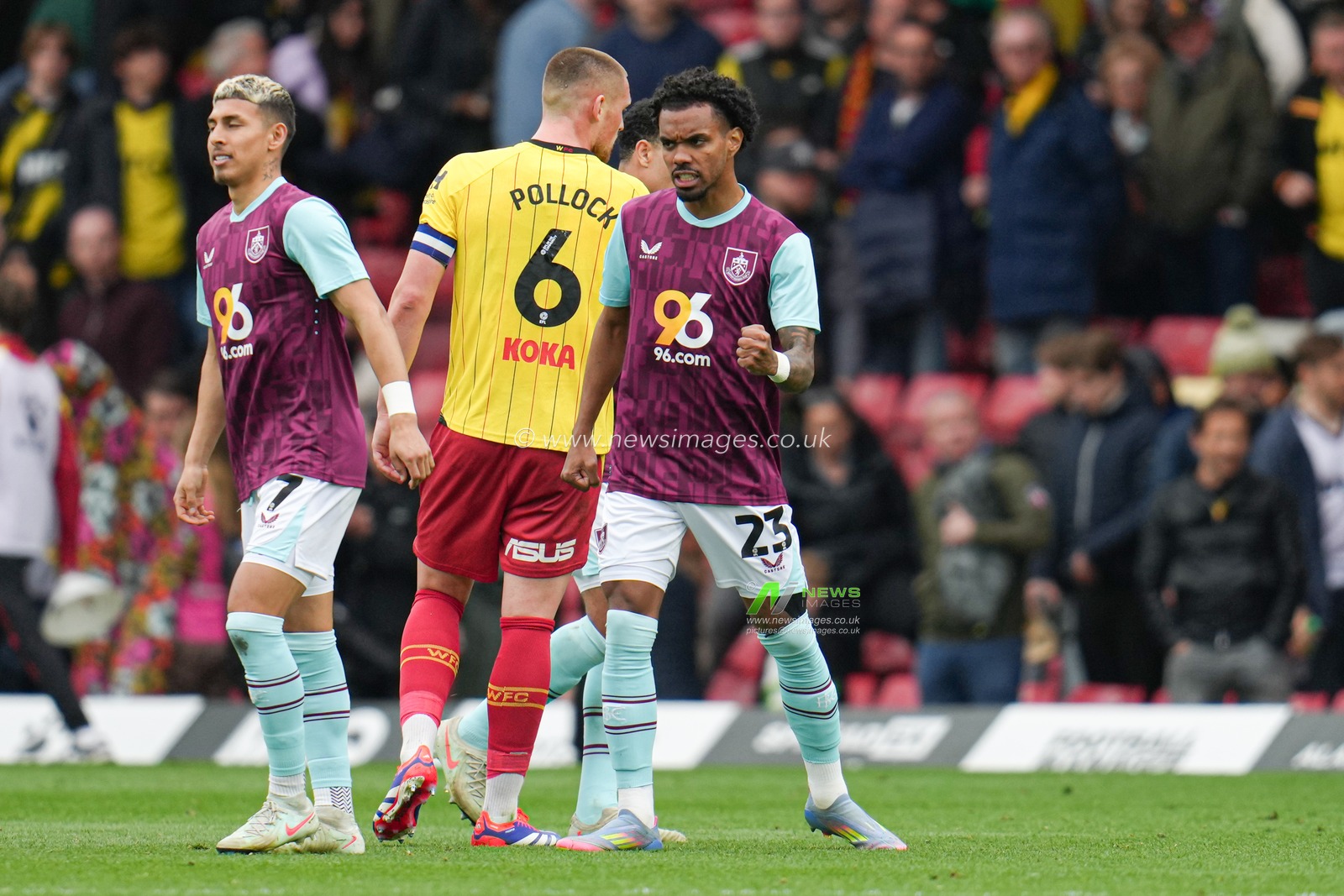 Lucas Pires of Burnley celebrates win during the Sky Bet Championship match Watford vs Burnley at Vicarage Road, Watford, United Kingdom, 18th April 2025

(Photo by Harvey Murphy/News Images)