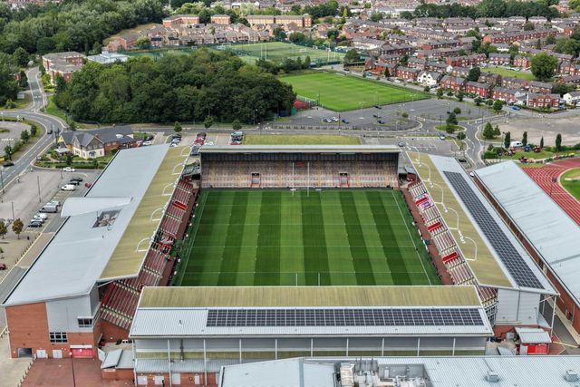 An aerial view of Leigh Sports Village during the Betfred Super League Round 20 Leigh Leopards vs Warrington Wolves at Leigh Sports Village, Leigh, United Kingdom, 1st August 2025

(Photo by Mark Cosgrove/News Images)