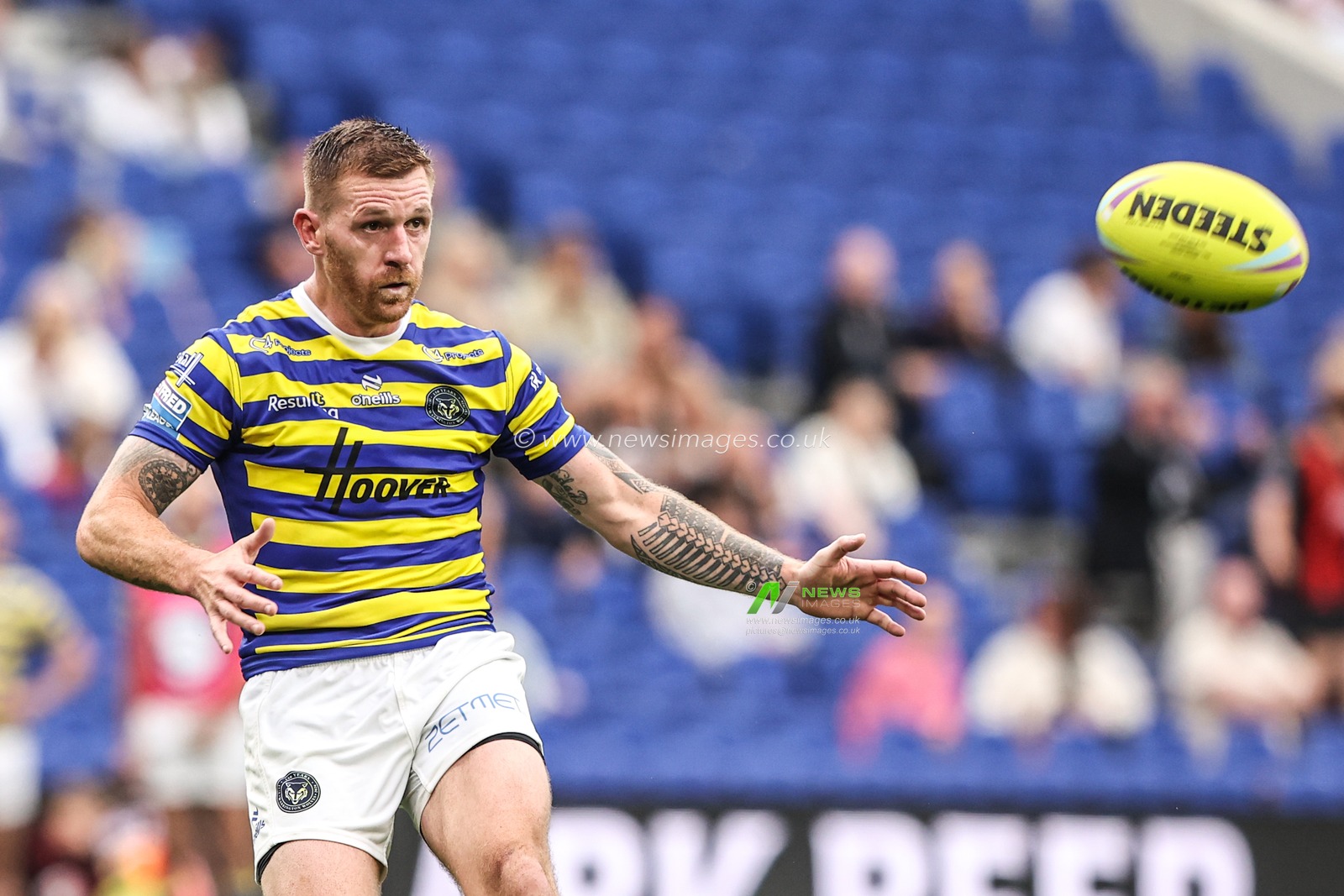Marc Sneyd of Warrington Wolves kicks the ball up field during the Betfred Super League Magic Weekend match Leigh Leopards vs Warrington Wolves at Leigh Sports Village, Leigh, United Kingdom on 04 July 2026

(Photo by Alfie Cosgrove/News Images)