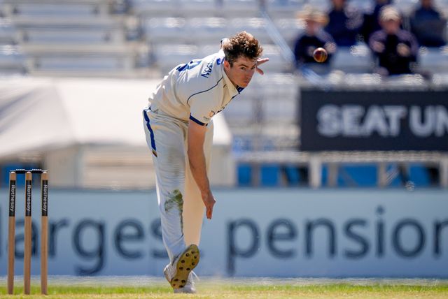 Martin Andersson delivers the ball during the County Championship Division Two Derbyshire vs Gloucestershire at The Central Co-Op County Ground, Derby, United Kingdom on 24 April 2026

(Photo by Maynard Manyowa/News Images)