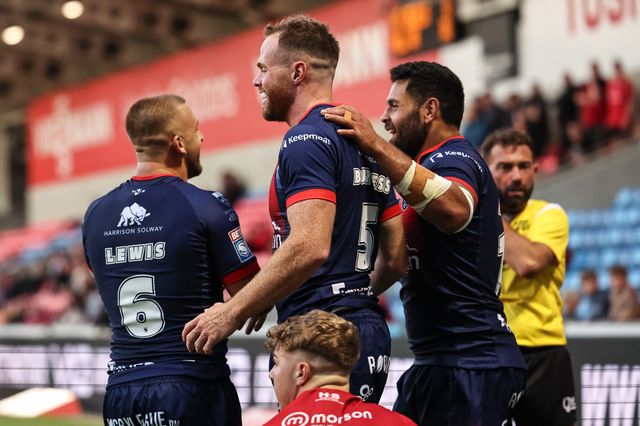 Joe Burgess of Hull KR celebrates his try during the Betfred Super League Round 20 Salford Red Devils vs Hull KR at Salford Community Stadium, Eccles, United Kingdom, 31st July 2025

(Photo by Mark Cosgrove/News Images)