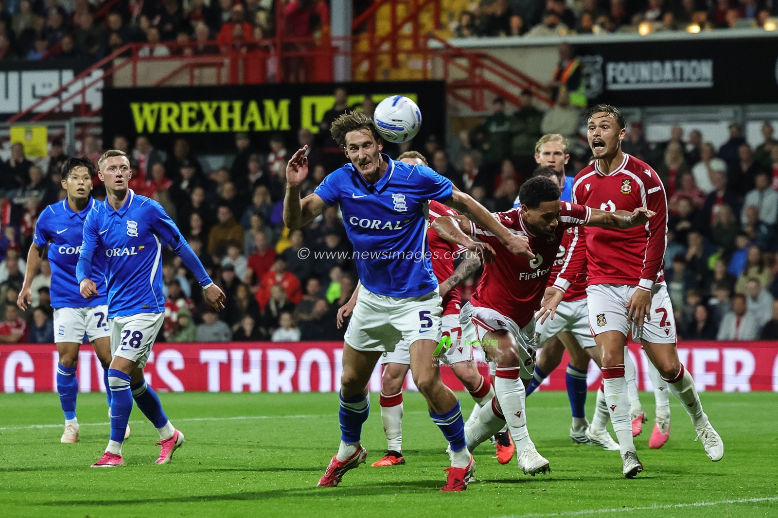 Phil Neumann of Birmingham City scores to make it 1-2 during the Sky Bet Championship match Wrexham vs Birmingham City at The Racecourse Ground, Wrexham, United Kingdom on 28 August 2026

(Photo by Mark Cosgrove/News Images)