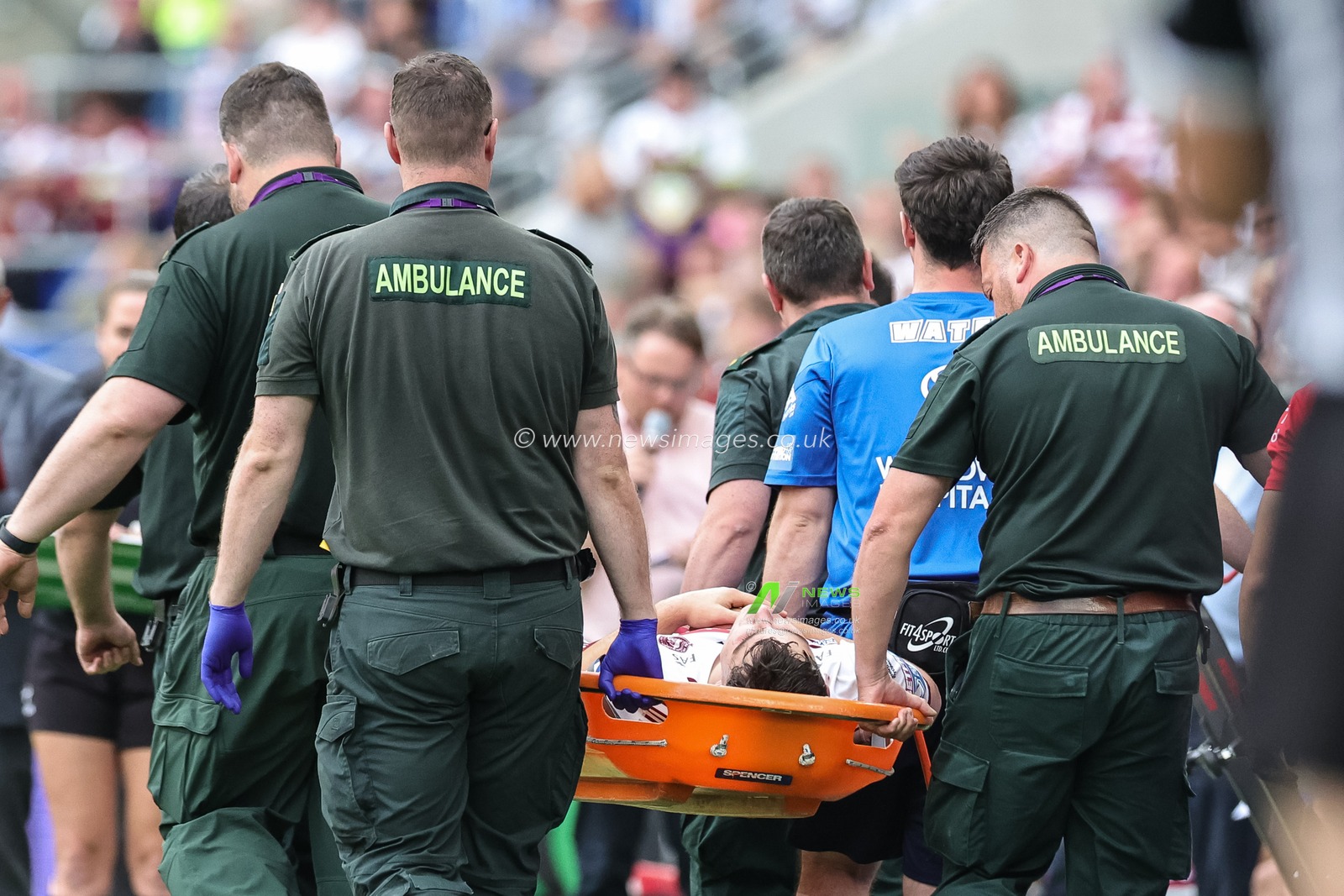 Nathan Lowe of Wigan Warriors receives treatment for a heavy injury during the Betfred Super League Magic Weekend match Wigan Warriors vs St Helens at Hill Dickinson Stadium, Liverpool, United Kingdom on 05 July 2026

(Photo by Mark Cosgrove/News Images)