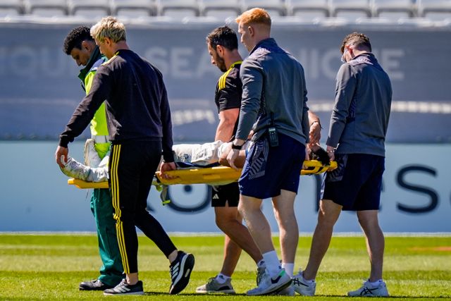 Anuj Dal of Derbyshire receives treatment before leaving the field of play injured during the County Championship Division Two Derbyshire vs Gloucestershire at The Central Co-Op County Ground, Derby, United Kingdom on 24 April 2026

(Photo by Maynard Manyowa/News Images)