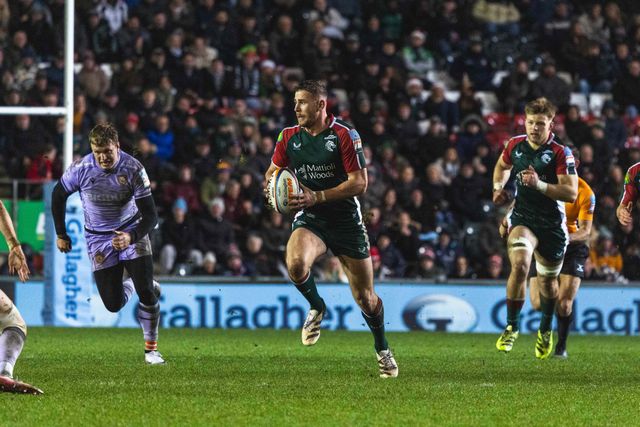 Freddie Steward of Leicester Tigers during the Gallagher Premiership match Leicester Tigers vs Gloucester Rugby at Mattioli Woods Welford Road Stadium, Leicester, United Kingdom, 19th December 2025

(Photo by Craig Evans/News Images)

*** GER AUT SUI OUT ***
