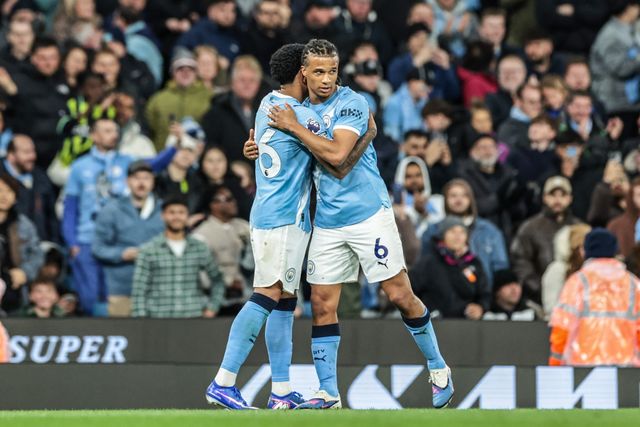 Savino of Manchester City celebrates his goal to make it 3-0 during the Premier League match Manchester City vs Crystal Palace at Etihad Stadium, Manchester, United Kingdom on 13 May 2026

(Photo by Mark Cosgrove/News Images)