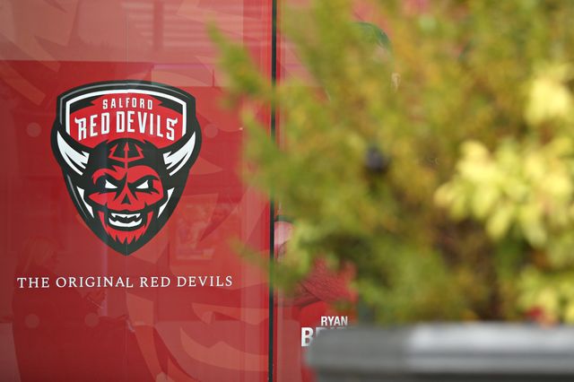 The Salford Red Devils badge before the Betfred Super League round 17 match Salford Red Devils vs Warrington Wolves at Salford Community Stadium, Eccles, United Kingdom, 4th July 2025

(Photo by Sam Eaden/News Images)