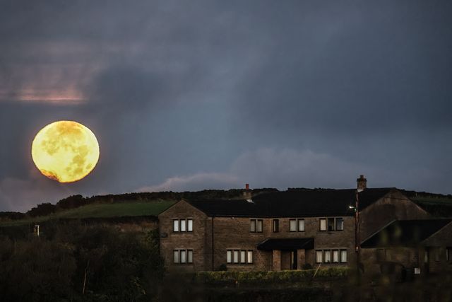 Today's Hunter's Supermoon, sets over Grange Moor near Huddersfield, United Kingdom, 17th October 2024

(Photo by Mark Cosgrove/News Images)