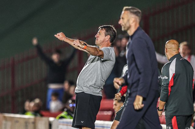 Daniel Stendel manager of Barnsley celebrates as referee Jamie O'Connor blows the final whistle during the Sky Bet League One match Barnsley vs Blackpool at Oakwell, Barnsley, United Kingdom on 02 September 2026

(Photo by Alfie Cosgrove/News Images)