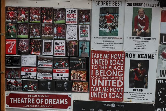 Manchester United cards and poster for sale during the Premier League match Manchester United vs Aston Villa at Old Trafford, Manchester, United Kingdom on 15 March 2026

(Photo by Mark Cosgrove/News Images)