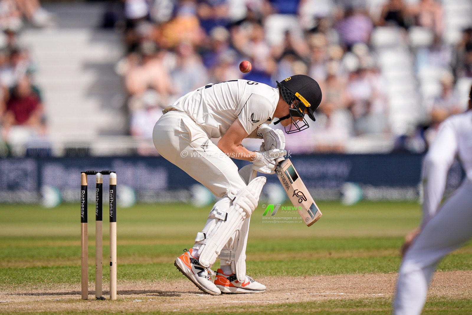 Ben Sears of New Zealand ducks under a bumper during the 3rd Rothesay Test Match Day 4 match England vs New Zealand at Trent Bridge, Nottingham, United Kingdom on 28 June 2026

(Photo by Maynard Manyowa/News Images)