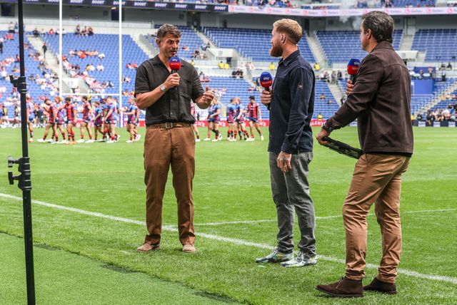 Jon Wilkin, Sam Tomkins and Brian Carney speak on Sky Sports Rugby League ahead of the Betfred Super League Magic Weekend match Wakefield Trinity vs Castleford Tigers at Hill Dickinson Stadium, Liverpool, United Kingdom on 05 July 2026

(Photo by Alfie Cosgrove/News Images)