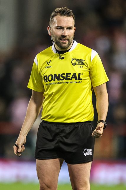 Referee  Liam Moore during the Betfred Super League play-off Eliminator 1 match Leigh Leopards vs Wakefield Trinity at Progress With Unity Stadium, Leigh, United Kingdom, 26th September 2025

(Photo by Alfie Cosgrove/News Images)