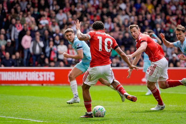 Morgan Gibbs-White of Nottingham Forest scores to make it  1-1 during the Premier League match Nottingham Forest vs Burnley at City Ground, Nottingham, United Kingdom on 19 April 2026

(Photo by Maynard Manyowa/News Images)